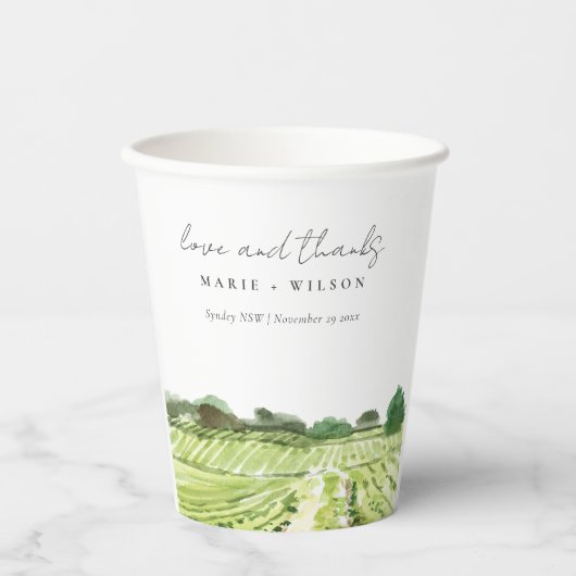 Gobelets En Papier Elégante aquarelle Green Winery Vignoble Mariage (Recto)