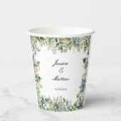 Gobelets En Papier Elégante Aquarelle Vert Feuilles mariage (Verso)