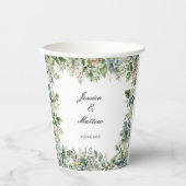 Gobelets En Papier Elégante Aquarelle Vert Feuilles mariage (Recto)