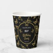 Gobelets En Papier Elégante Black Gold Butterflies 80e fête d'anniver (Verso)
