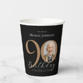 Gobelets En Papier Elégante Black Gold Photo 90e anniversaire (Verso)