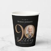 Gobelets En Papier Elégante Black Gold Photo 90e anniversaire (Recto)