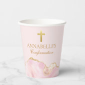 Gobelets En Papier Élégante Confirmation Cross Pink Gold Agate Party (Recto)