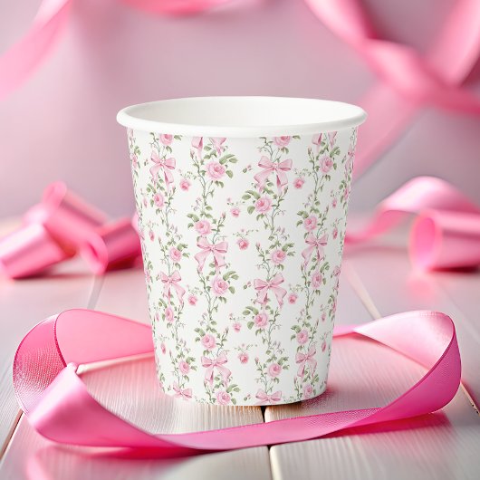 Gobelets En Papier Elégante Coquette Bow Rose Anniversaire