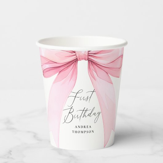 Gobelets En Papier Élégante Coquette Rose Bow Premier anniversaire fi (Verso)