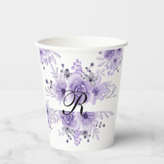 Gobelets En Papier Elégante couleur d'eau florale de lavande violette