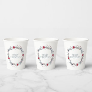 Gobelets En Papier Élégante couronne de Noël Rouge Argent Joyeux