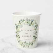 Gobelets En Papier Elégante crème Snowberry+Eucalyptus Wreath Mariage (Verso)