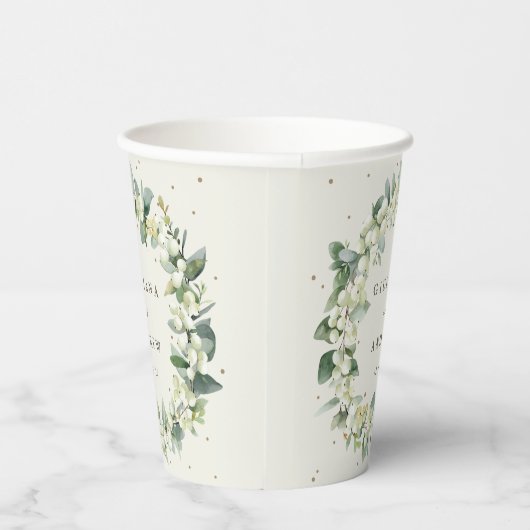 Gobelets En Papier Elégante crème Snowberry+Eucalyptus Wreath Mariage (Droite)