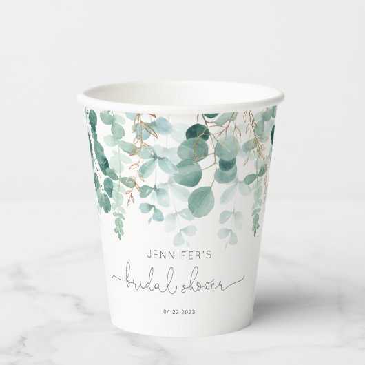 Gobelets En Papier Élégante douche de mariée à la verdure d'eucalyptu (Recto)