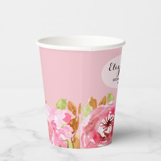 Gobelets En Papier Élégante douche de mariée florale à l'aquarelle (Droite)