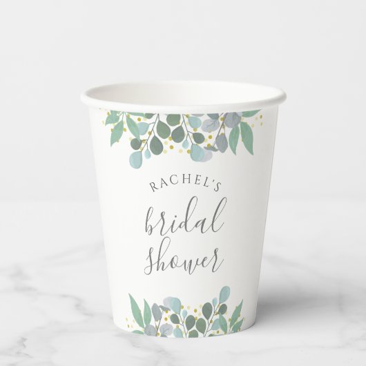 Gobelets En Papier Elégante Eucalyptus Dusty Fête des mariées bleue (Verso)