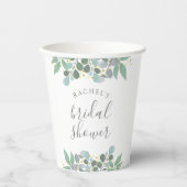 Gobelets En Papier Elégante Eucalyptus Dusty Fête des mariées bleue (Recto)