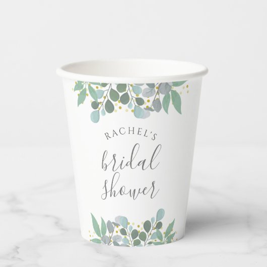 Gobelets En Papier Elégante Eucalyptus Dusty Fête des mariées bleue (Recto)