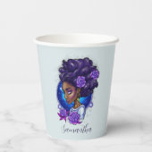 Gobelets En Papier Élégante femme Afro Rose violette (Verso)