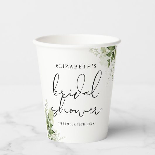 Gobelets En Papier Élégante Fête de Mariage avec Feuillage Rustique (Recto)