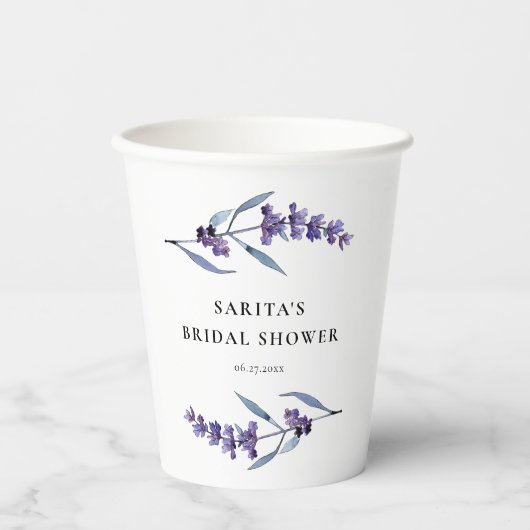 Gobelets En Papier Élégante Fête des mariées de lavande florale (Recto)