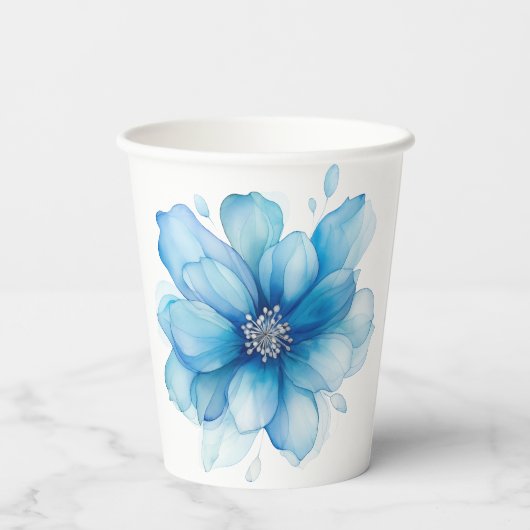 Gobelets En Papier Elégante Fête des mariées Florale Bleue (Verso)