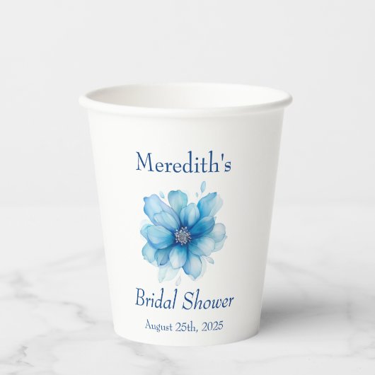 Gobelets En Papier Elégante Fête des mariées Florale Bleue (Recto)