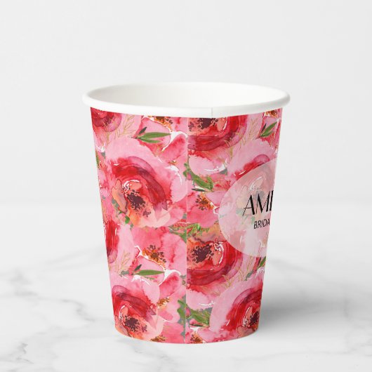 Gobelets En Papier Elégante Fête des mariées florale des pivoines (Droite)