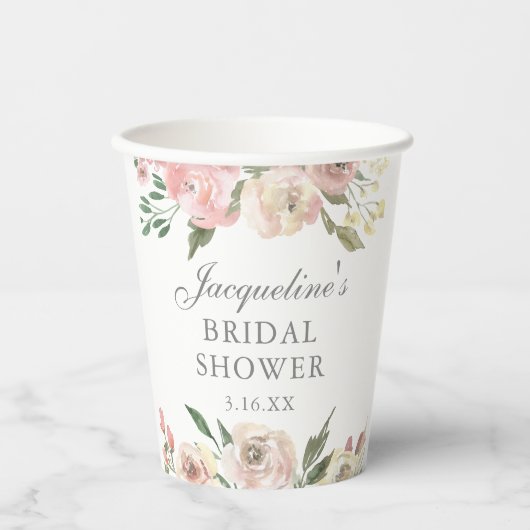Gobelets En Papier Élégante Fête des mariées florale rose rose (Recto)