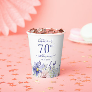Gobelets En Papier Élégante fête du 70e anniversaire rose violet