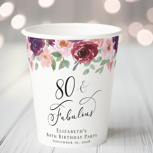 Gobelets En Papier Elégante fête florale 80e anniversaire