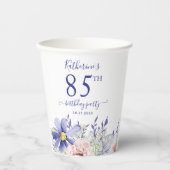 Gobelets En Papier Élégante fête florale rose pourpre 85e anniversair (Recto)