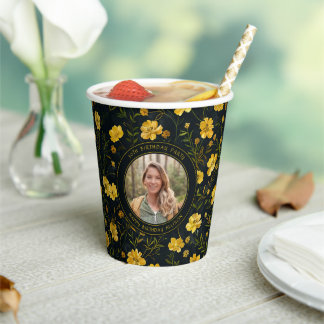 Gobelets En Papier Elégante Fleurs de tasse à beurre jaune fête d'ann