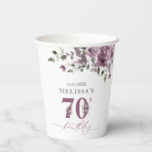 Gobelets En Papier Elégante Fleurs violettes 70e fête d'anniversaire (Verso)