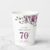 Gobelets En Papier Elégante Fleurs violettes 70e fête d'anniversaire (Recto)
