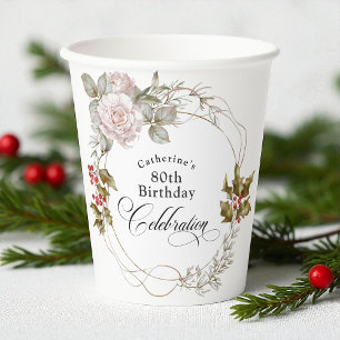 Gobelets En Papier Élégante florale féminine Décembre 80e anniversair