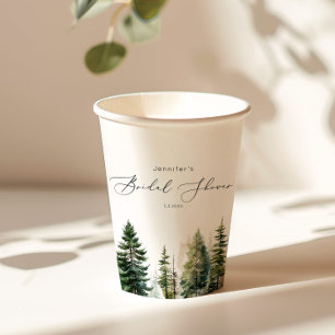 Gobelets En Papier Élégante forêt minimaliste rustique douche de mari