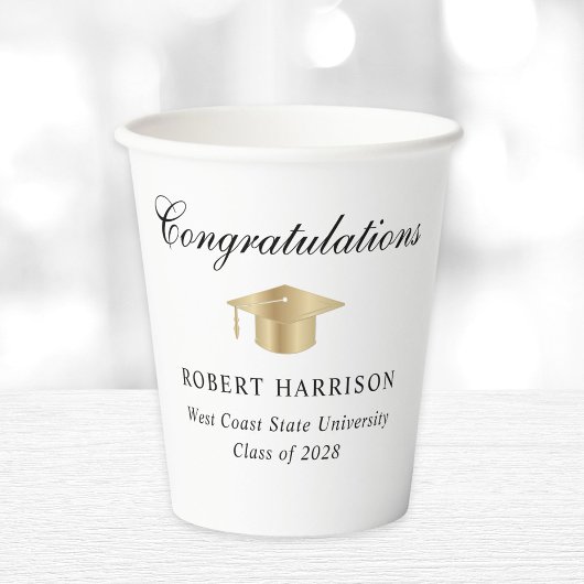 Gobelets En Papier Élégante Gold Grad Casquette de la fête de graduat