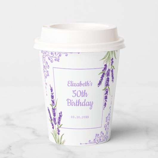 Gobelets En Papier Elégante Lavande violette Antique Frame Anniversai (Verso)