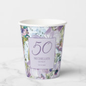 Gobelets En Papier Elégante Lilac Purple Floral Verdure 50e Anniversa (Recto)
