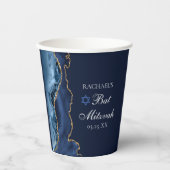 Gobelets En Papier Elégante Marine Blue Gold Agate Bat mitzvah Party (Recto)