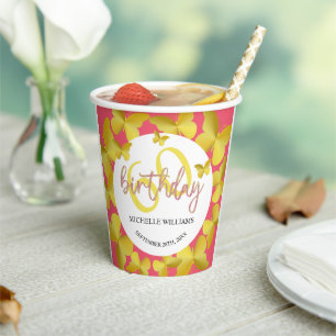 Gobelets En Papier Élégante Parties scintillant Gold Butterfly Callig