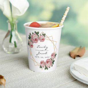 Gobelets En Papier Elégante Parties scintillant or Mariage floral ros