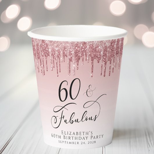 Gobelets En Papier Elégante Parties scintillant Rose Gold rose 60e fê