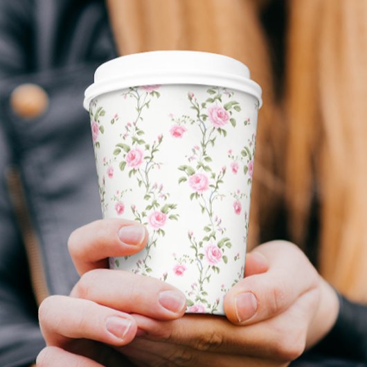 Gobelets En Papier Élégante Rose Fleurie Moderne Vintage 