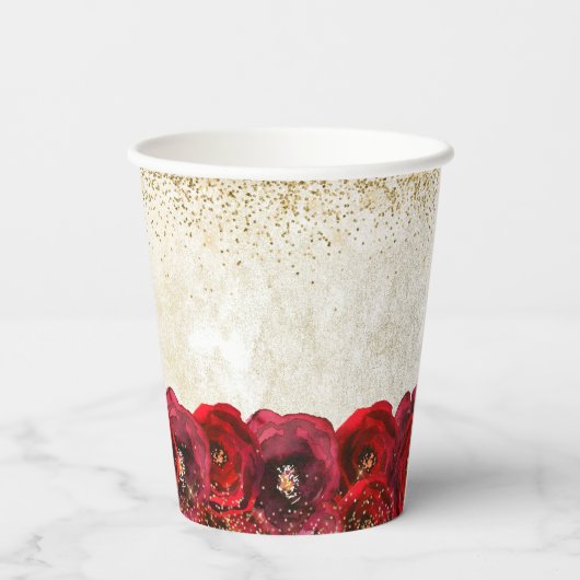 Gobelets En Papier Élégante Rose rouge Floral Gold 25e fête d'anniver (Verso)