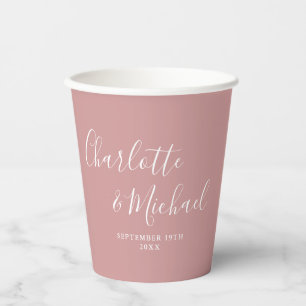 Gobelets En Papier Élégante signature rose poudrée mariage