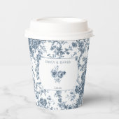 Gobelets En Papier Élégante toile Florale Bleue Française Gravée (Recto)