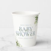 Gobelets En Papier Elégante verdure Baby shower bleu Dusty (Verso)