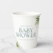 Gobelets En Papier Elégante verdure Baby shower bleu Dusty (Recto)