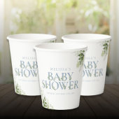 Gobelets En Papier Elégante verdure Baby shower bleu Dusty