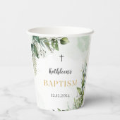 Gobelets En Papier Élégante verdure Feuillage Baptême (Verso)