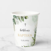 Gobelets En Papier Élégante verdure Feuillage Baptême (Recto)