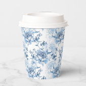 Gobelets En Papier Élégantes pivoines gravées en bleu et blanc (Verso)